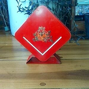 Red Metal Decorative Napkin Holder.
